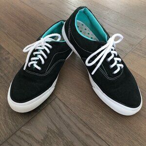 Converse Casual Low Cut Lace Up Canvas Sneakers Black Turquoise White Sz 9.5W/8M